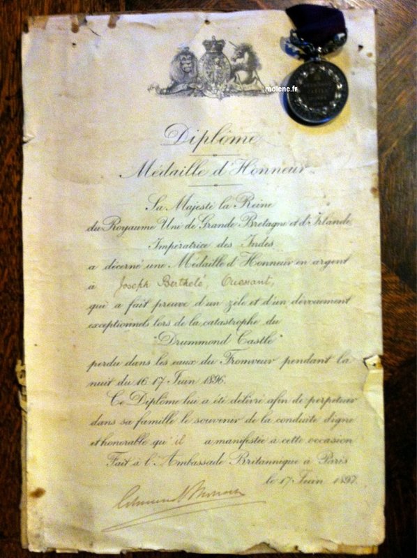 Diplome Joseph Berthelé Drummond castle recto 1896